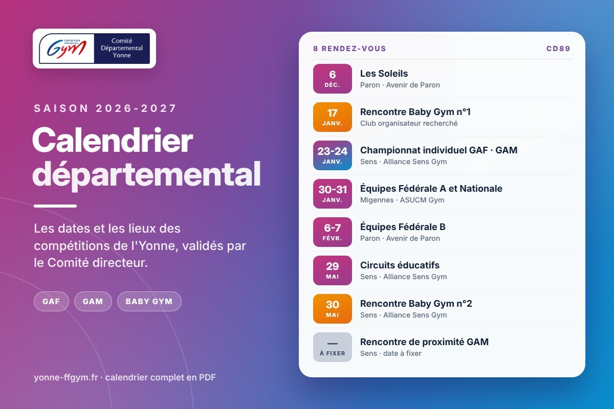 Calendrier départemental 2026-2027 : les dates et les lieux sont fixés